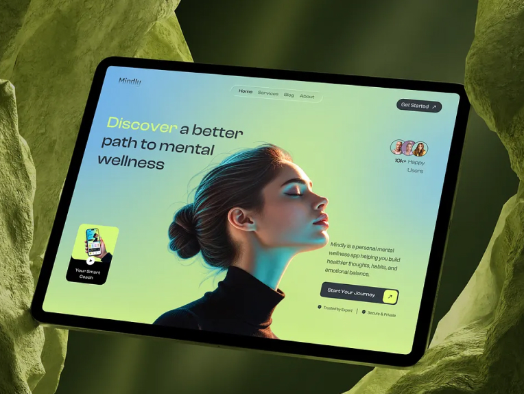 AI product landing page on a tablet