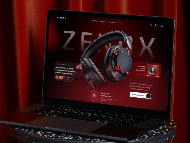 Single product landing page for headphones